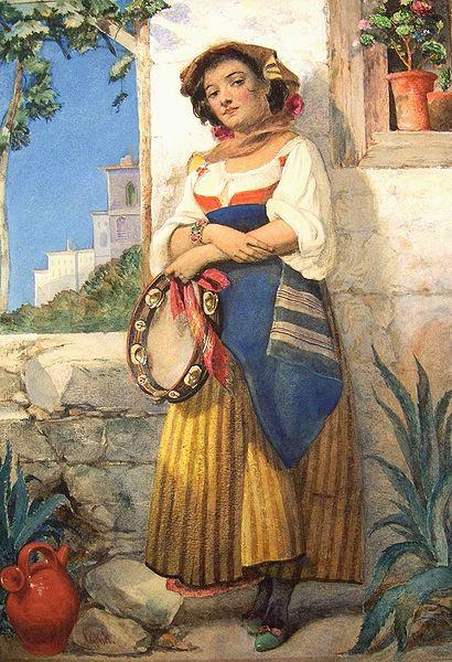 William Knight Keeling Tamburine Girl. Spain oil painting art